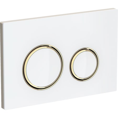 Ảnh của GEBERIT Ovládací tlačítko Geberit Sigma50 (dříve Sigma21), pro 2 množství splachování, Round, kovová barva, mosaz Základní deska a designové kroužky: mosaz Krycí deska a tlačítka: Ořech americký #115.652.JX.1