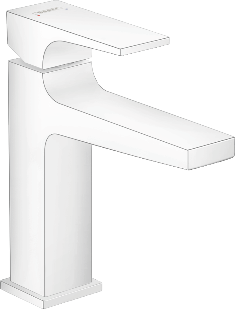 Obrázek HANSGROHE Metropol Páková umyvadlová baterie 110 s páčkovou rukojetí a odtokovou soupravou Push-Open #32507700 - matná bílá