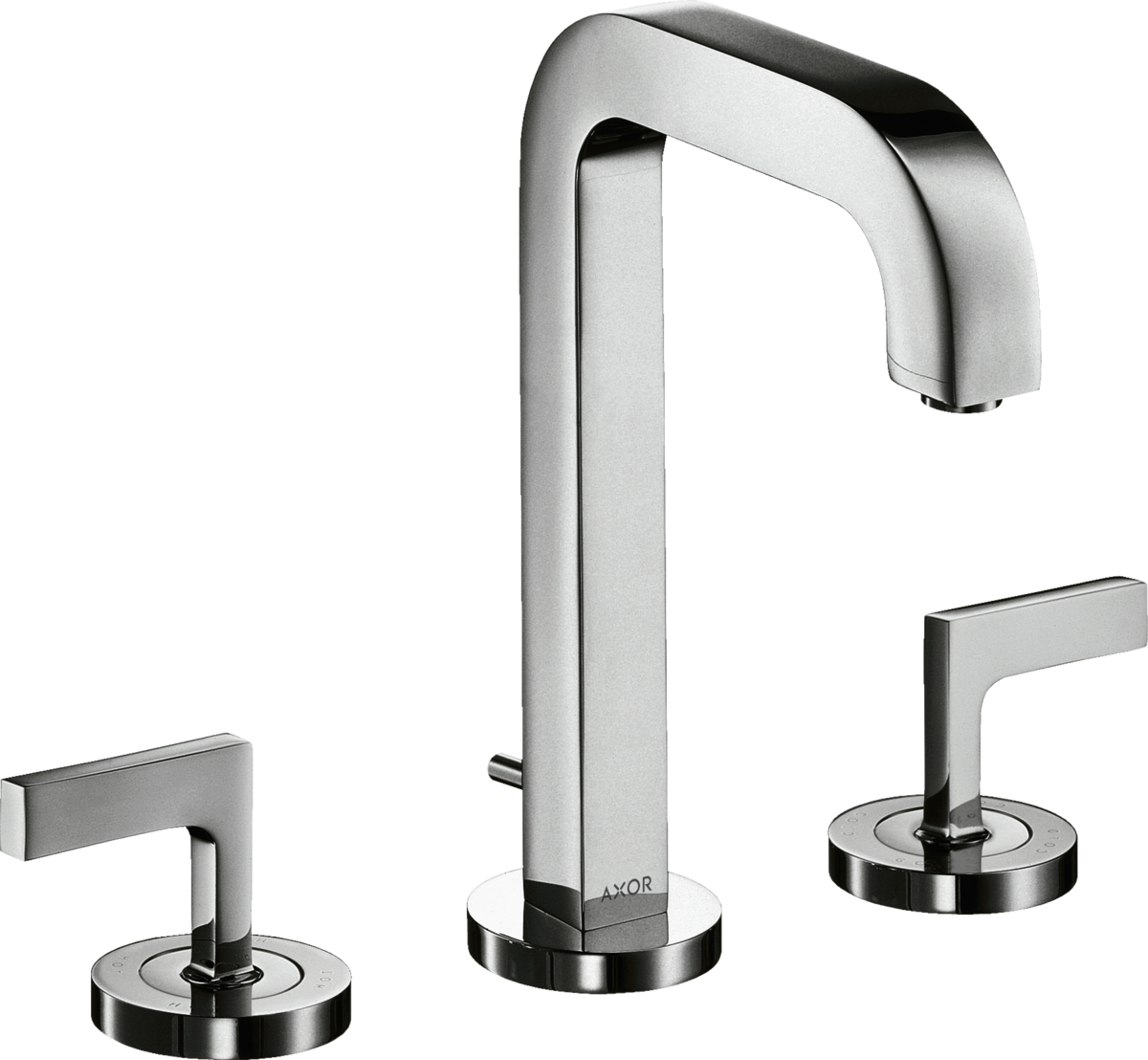 Obrázek HANSGROHE AXOR Citterio 3otvorová umyvadlová baterie 170 s výtokem 140 mm, páčkovými rukojeťmi a rozetami, s odtokovou soupravou s táhlem #39135000 - chrom