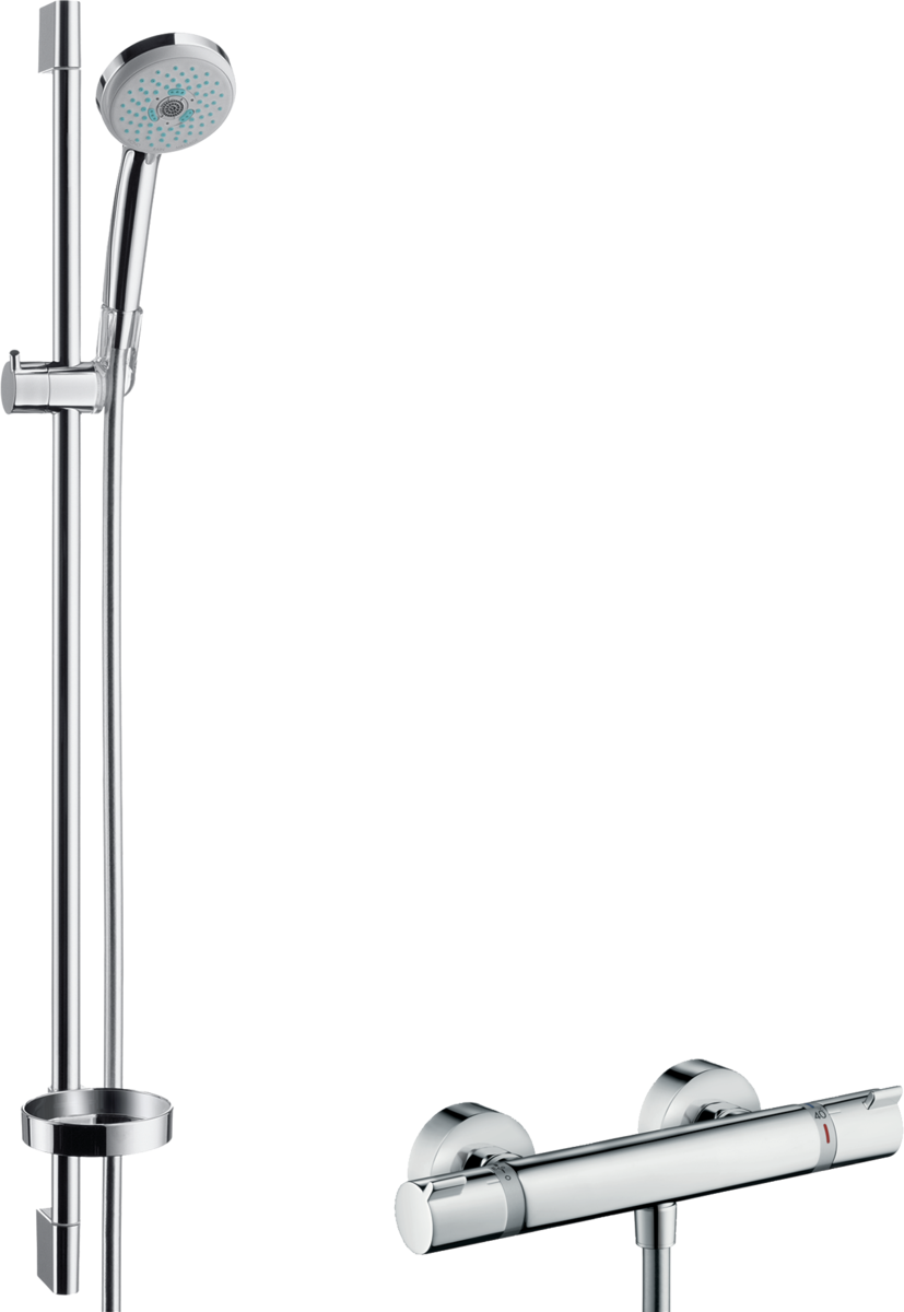 Obrázek HANSGROHE Croma 100 Sprchový systém na stěnu Multi s termostatem Ecostat Comfort a sprchovou tyčí 90 cm #27085000 - chrom