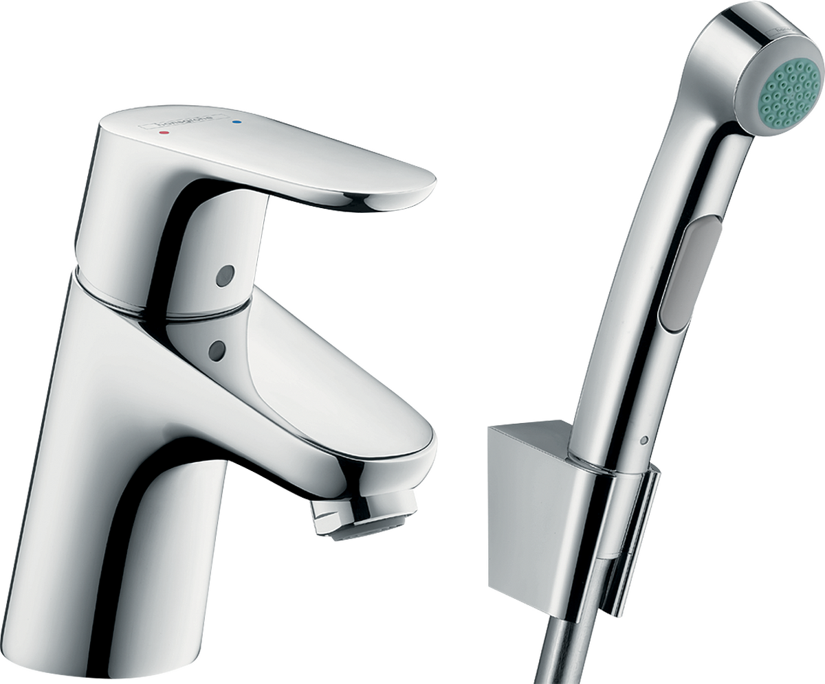 Зображення з  HANSGROHE Focus Páková umyvadlová baterie 70 s ruční sprchou Bidette a sprchovou hadicí 160 cm #31926000 - chrom